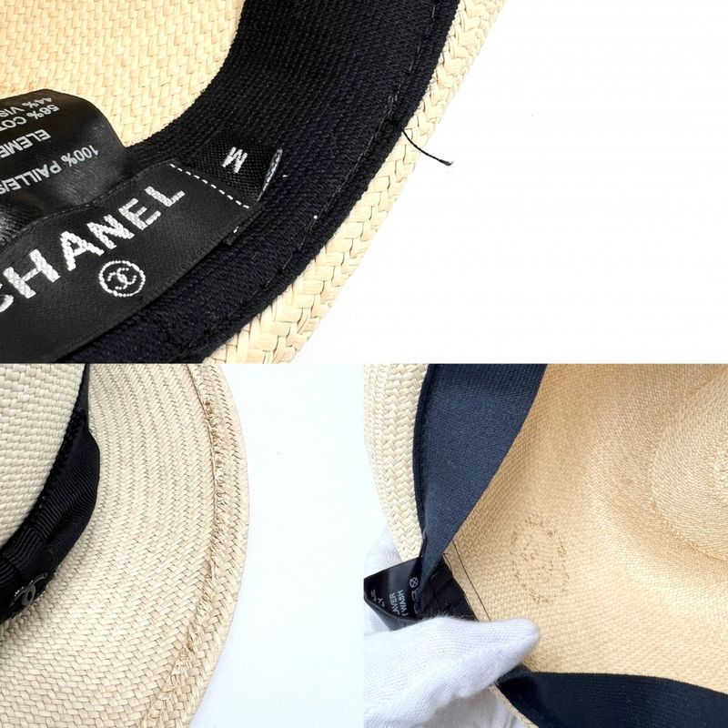 Chanel Hat Women's Coco Mark Fashion Item Hat Ribbon Chanel Straw Beige Black