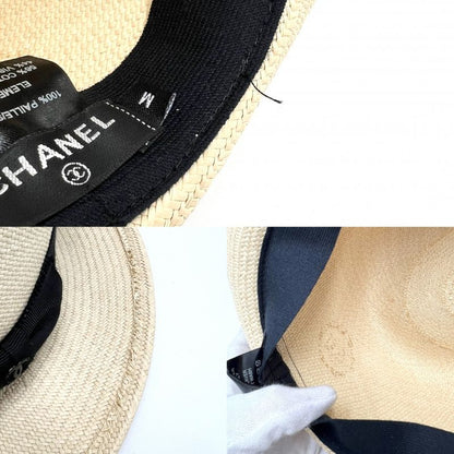 Chanel Hat Women's Coco Mark Fashion Item Hat Ribbon Chanel Straw Beige Black