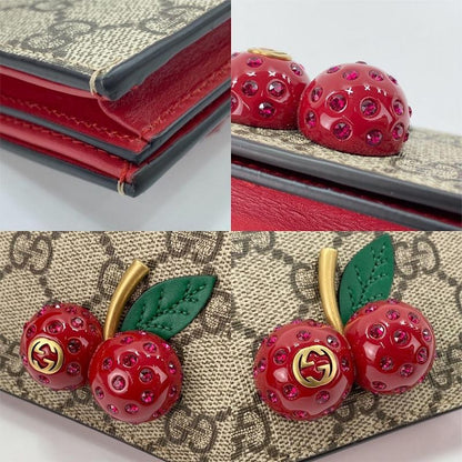 Gucci Bifold Wallet Women's Snap Button GG Supreme Cherry Gucci 476050 Brown