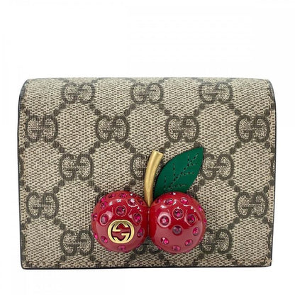 Gucci Bifold Wallet Women's Snap Button GG Supreme Cherry Gucci 476050 Brown