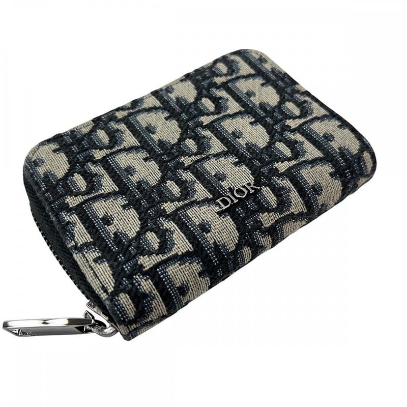 Dior Coin Case Men's Oblique Jacquard Zip Coin Case Round Zipper Coin Case Dior