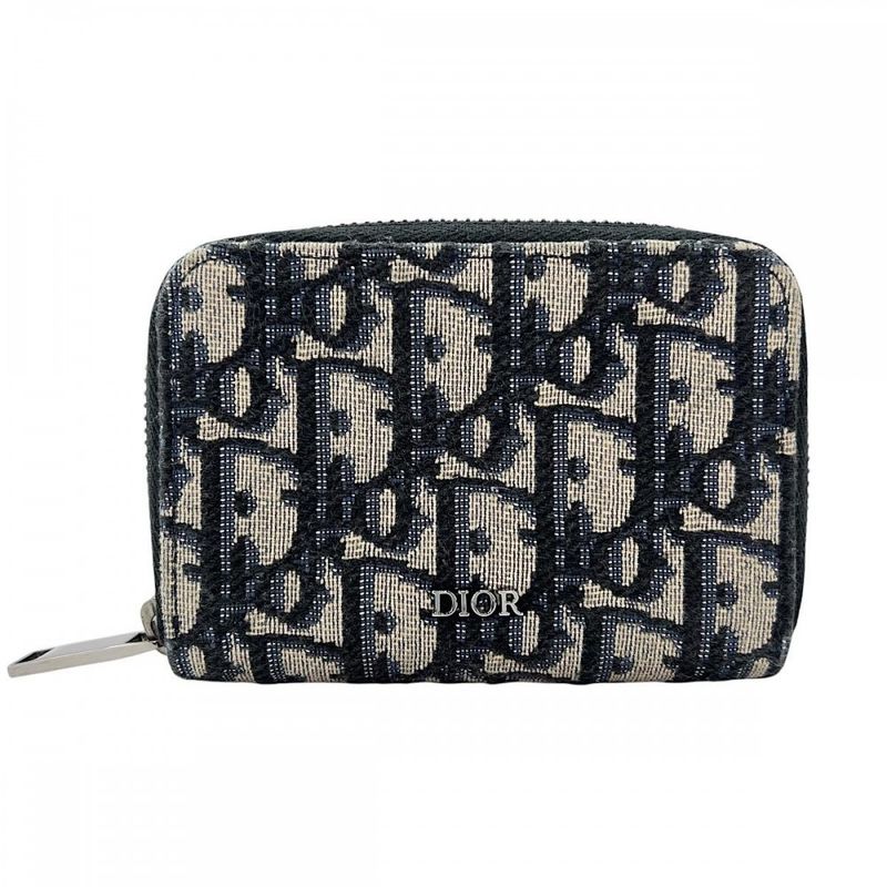 Dior Coin Case Men's Oblique Jacquard Zip Coin Case Round Zipper Coin Case Dior