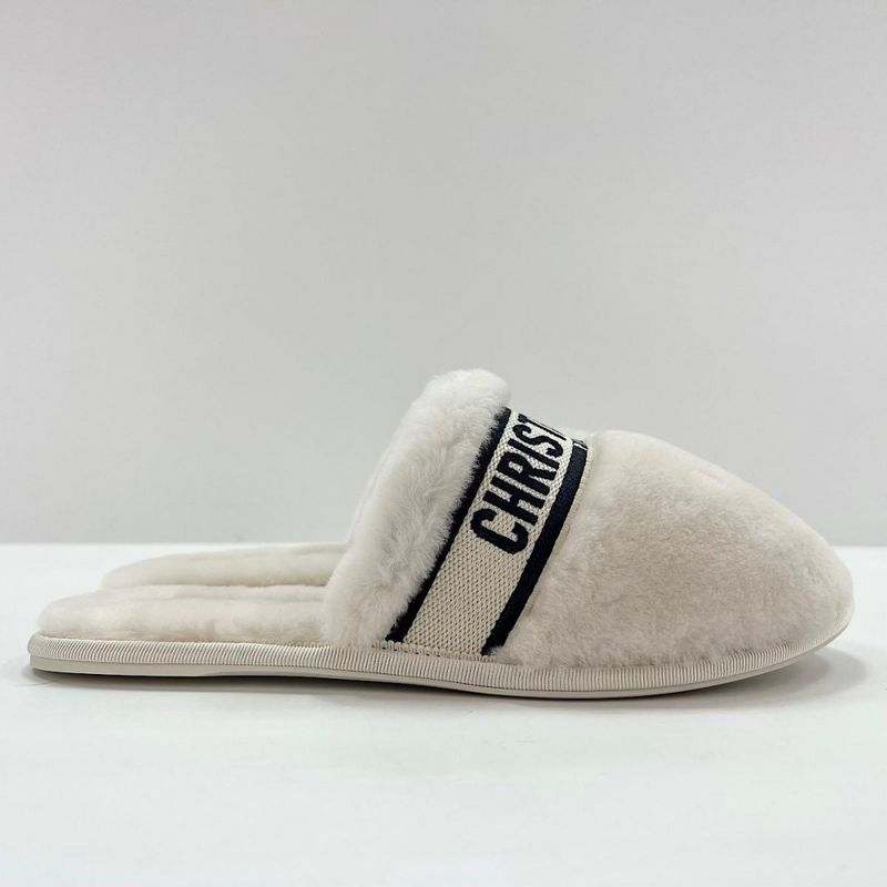 Christian Dior Sandals Women's Logo Line Mouton Slipper Boa Mule Christian Dior