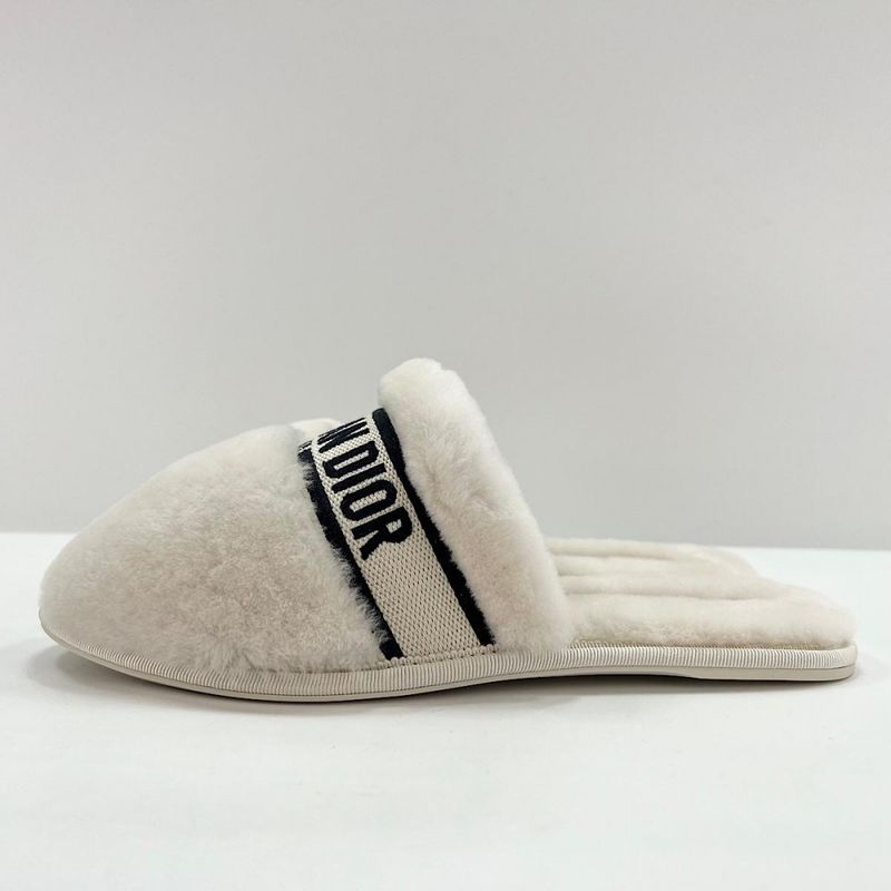 Christian Dior Sandals Women's Logo Line Mouton Slipper Boa Mule