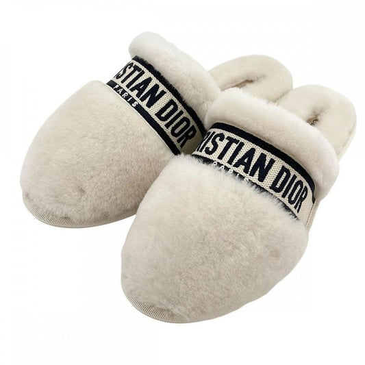 Christian Dior Sandals Women's Logo Line Mouton Slipper Boa Mule Christian Dior