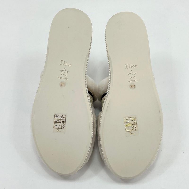 Christian Dior Sandals Women's Logo Line Mouton Slipper Boa Mule