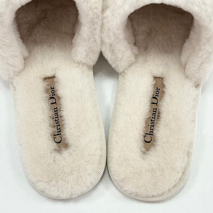 Christian Dior Sandals Women's Logo Line Mouton Slipper Boa Mule