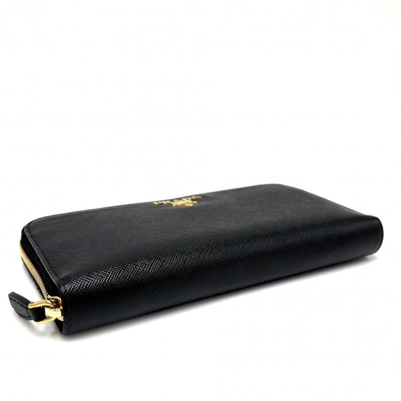 Prada Long Wallet Women's Logo Long Wallet Prada 1ml506 Leather Black Gold