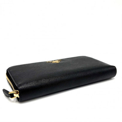 Prada Long Wallet Women's Logo Long Wallet Prada 1ml506 Leather Black Gold
