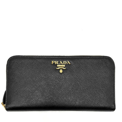 Prada Long Wallet Women's Logo Long Wallet Prada 1ml506 Leather Black Gold