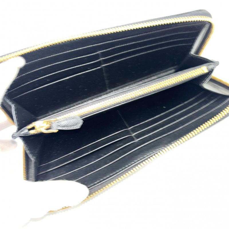 Prada Long Wallet Women's Logo Long Wallet Prada 1ml506 Leather Black Gold