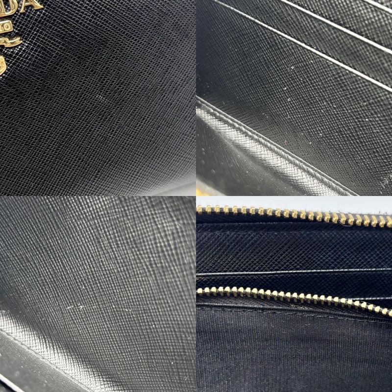 Prada Long Wallet Women's Logo Long Wallet Prada 1ml506 Leather Black Gold