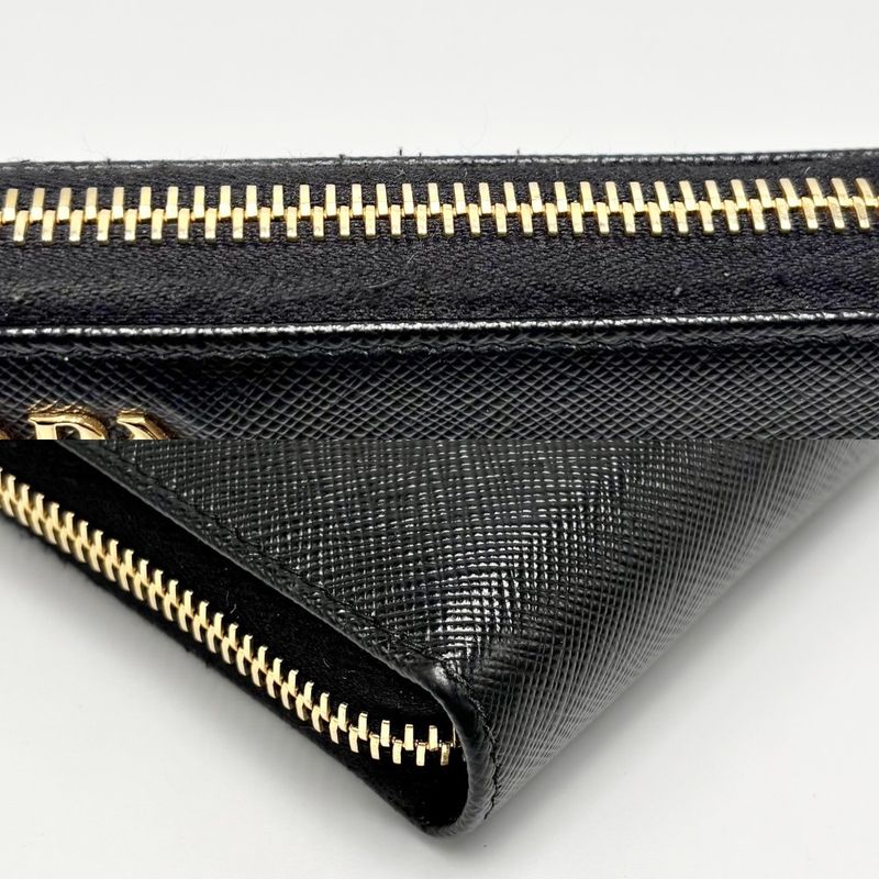 Prada Long Wallet Women's Logo Long Wallet Prada 1ml506 Leather Black Gold