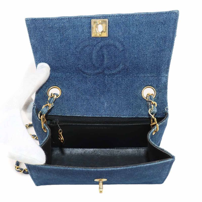 Chanel Chain Shoulder Bag Denim Blue Gold Hardware Vintage 90247571