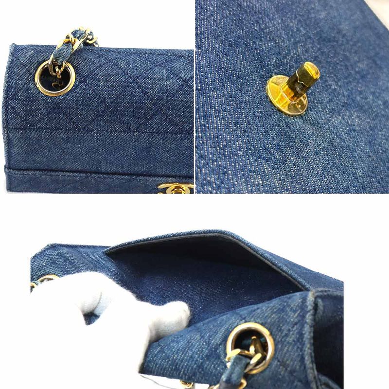 Chanel Chain Shoulder Bag Denim Blue Gold Hardware Vintage 90247571