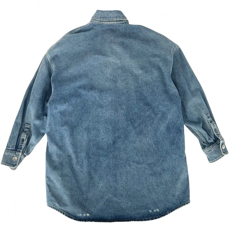 Prada Denim Jacket Women Triangle Logo Oversized Denim Shirt Tops Long Sleeve