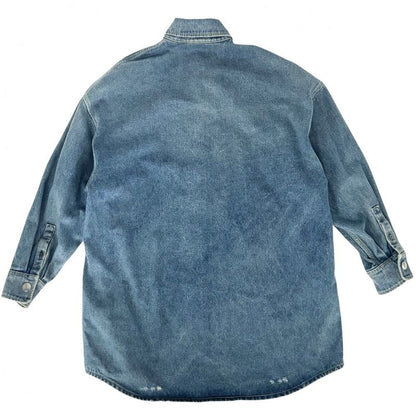 Prada Denim Jacket Women Triangle Logo Oversized Denim Shirt Tops Long Sleeve