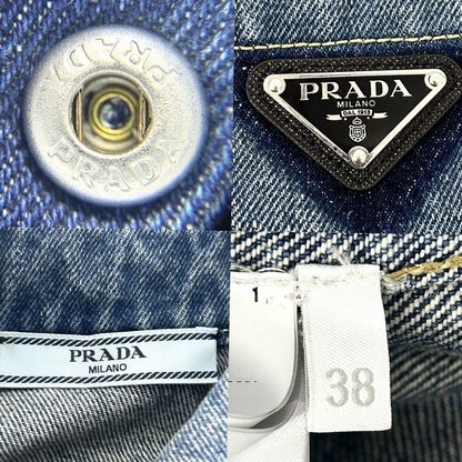 Prada Denim Jacket Women Triangle Logo Oversized Denim Shirt Tops Long Sleeve