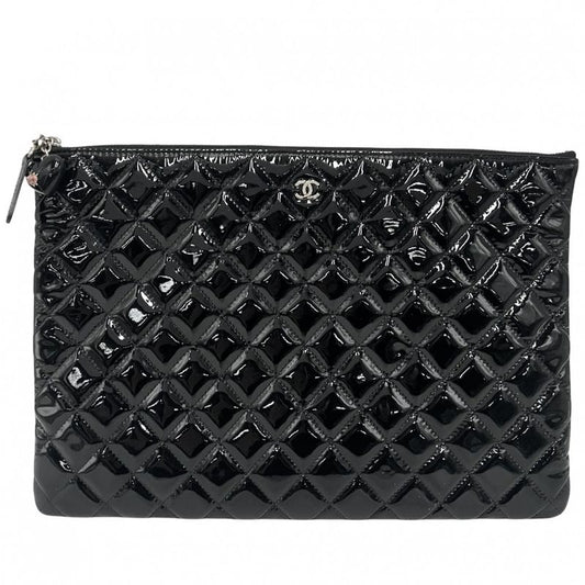 Chanel Clutch Bag Women Second Bag Matelasse A4 Bag Chanel Enamel Black Silver