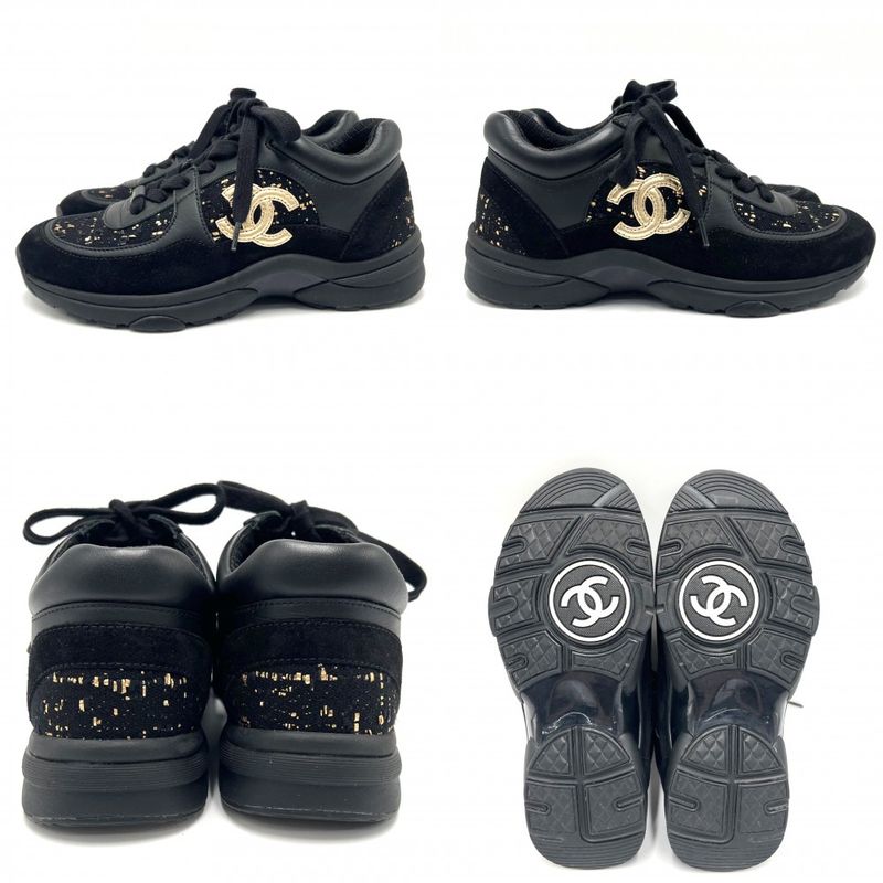 Chanel Sneakers Women's Low Cut Sneakers Coco Mark Tweed Size 35 Fashion Item
