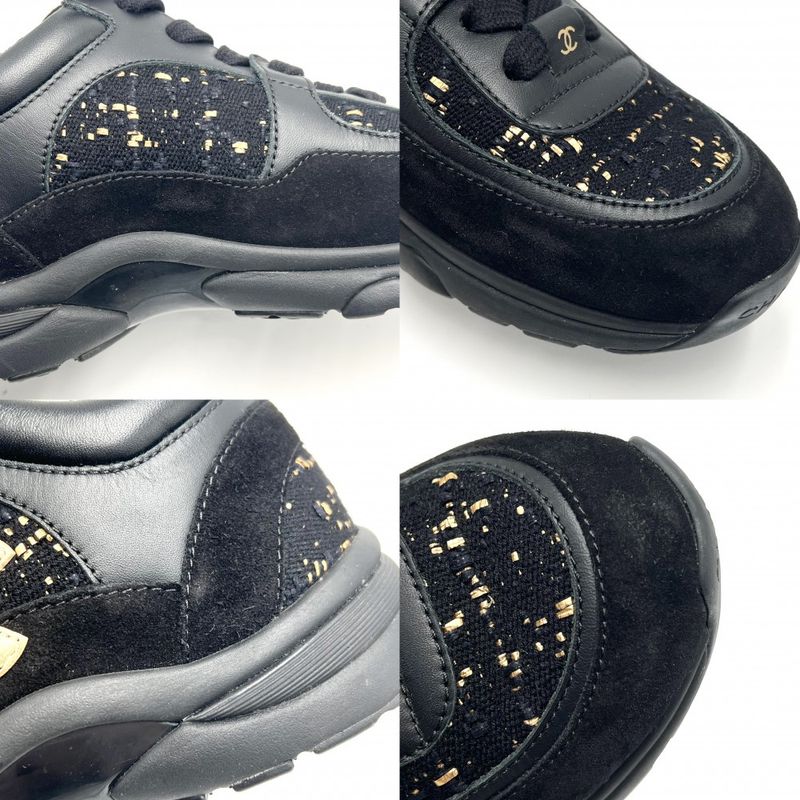 Chanel Sneakers Women's Low Cut Sneakers Coco Mark Tweed Size 35 Fashion Item