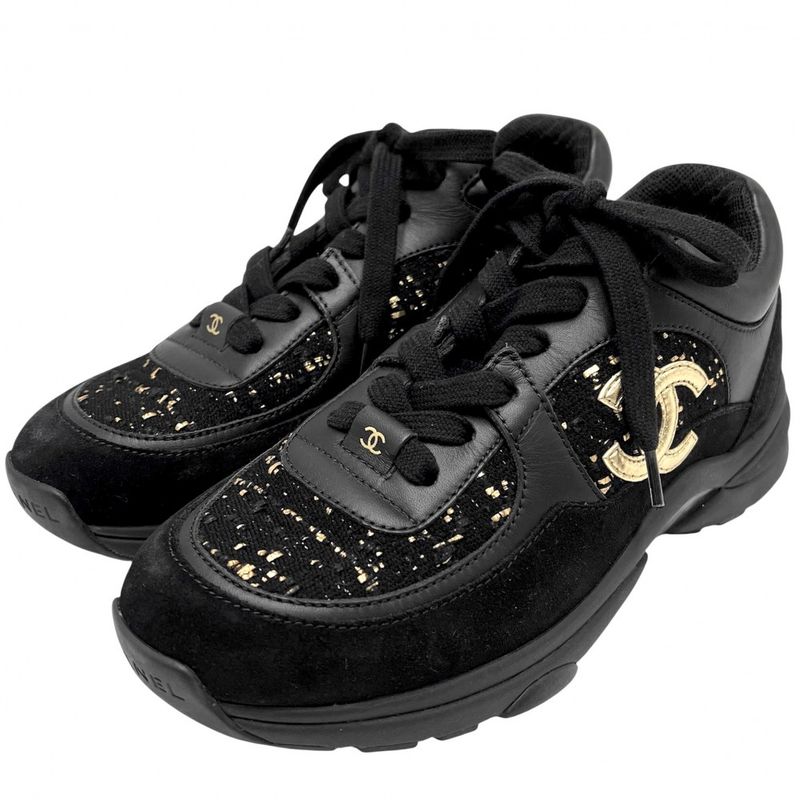 Chanel Sneakers Women's Low Cut Sneakers Coco Mark Tweed Size 35 Fashion Item