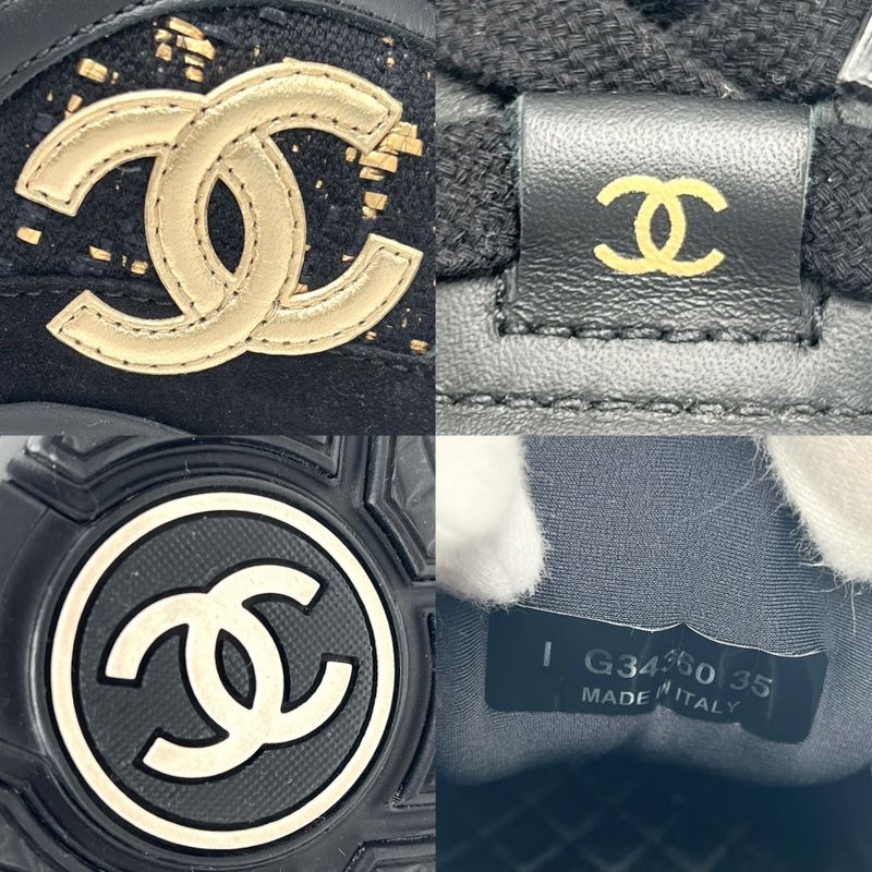 Chanel Sneakers Women's Low Cut Sneakers Coco Mark Tweed Size 35 Fashion Item