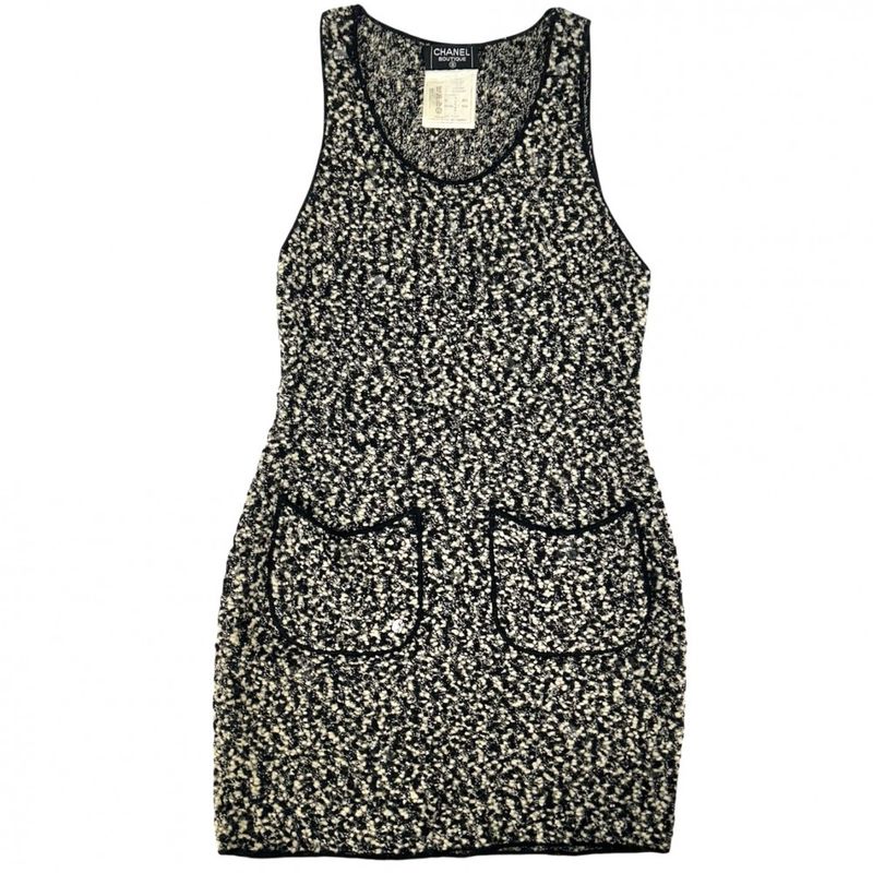 Chanel Dress Women's Tweed Sleeveless Button Apparel Clothing Chanel 44 Black