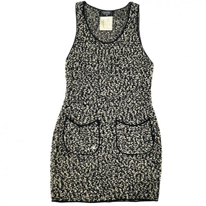 Chanel Dress Women's Tweed Sleeveless Button Apparel Clothing Chanel 44 Black