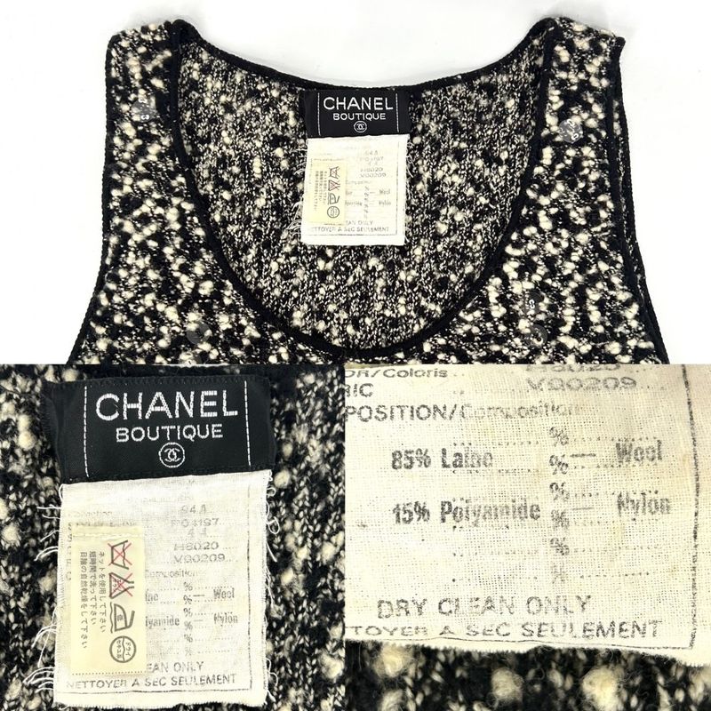 Chanel Dress Women's Tweed Sleeveless Button Apparel Clothing Chanel 44 Black