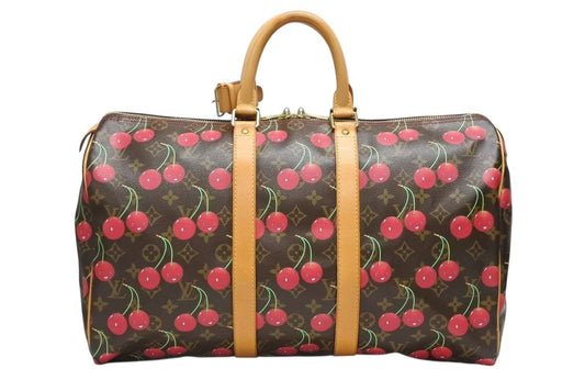 Louis Vuitton Keepall 45 Boston Bag Monogram Cherry Leather Brown Takashi