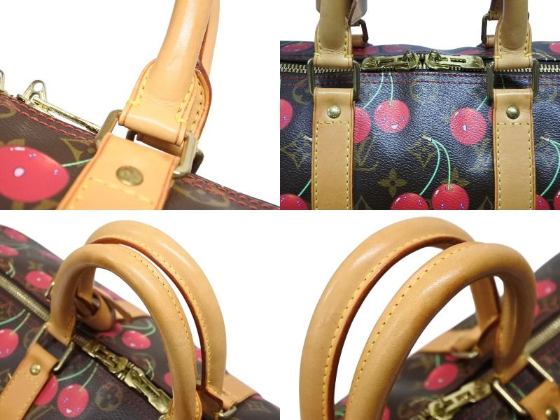 Louis Vuitton Keepall 45 Boston Bag Monogram Cherry Leather Brown Takashi — view 6