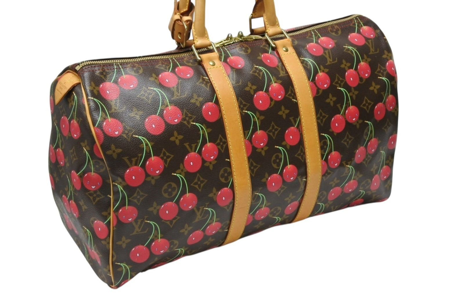 Louis Vuitton Keepall 45 Boston Bag Monogram Cherry Leather Brown Takashi — view 4