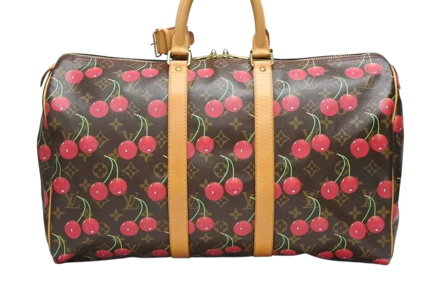 Louis Vuitton Keepall 45 Boston Bag Monogram Cherry Leather Brown Takashi — view 2