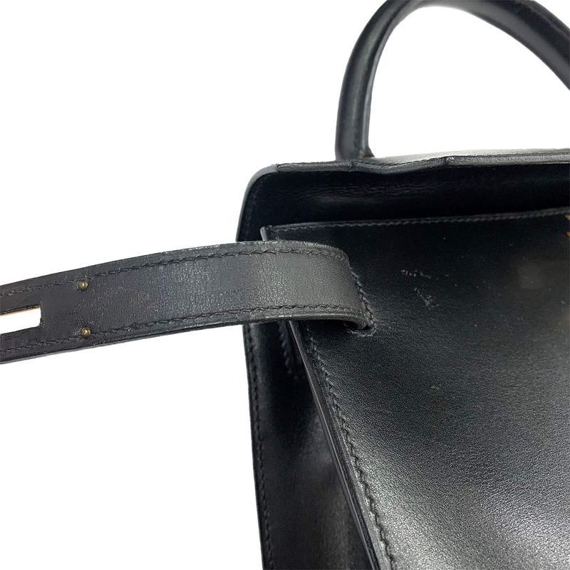 Hermes Kelly 28 Box Calf Black 2-way Hand Shoulder Bag Stamped 0Y 1995 Outer