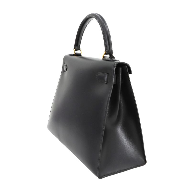 Hermes Kelly 28 Box Calf Black 2-way Hand Shoulder Bag Stamped 0Y 1995 Outer