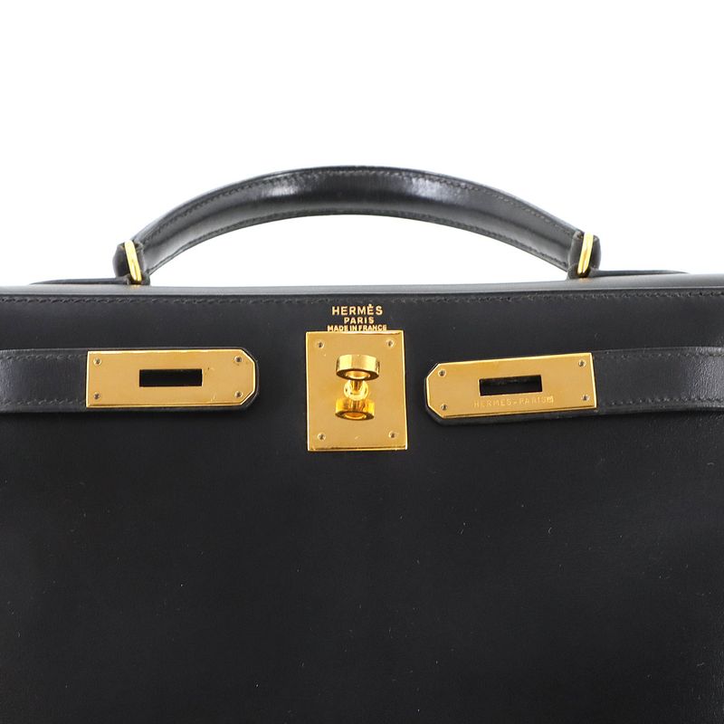 Hermes Kelly 28 Box Calf Black 2-way Hand Shoulder Bag Stamped 0Y 1995 Outer
