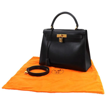 Hermes Kelly 28 Box Calf Black 2-way Hand Shoulder Bag Stamped 0Y 1995 Outer