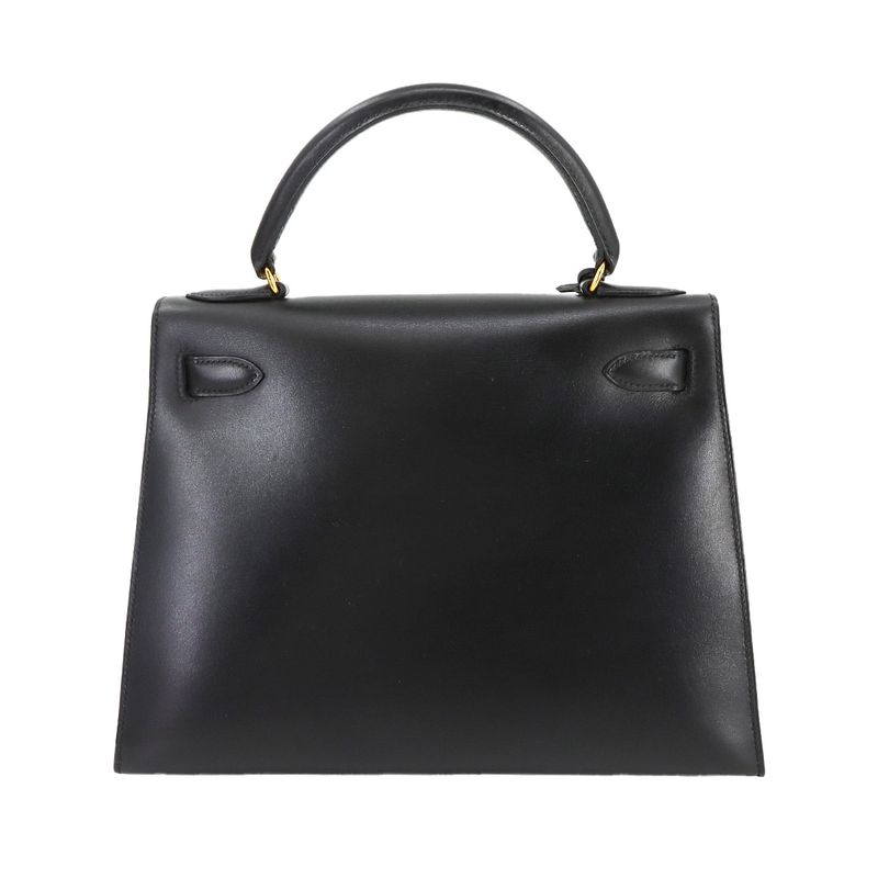 Hermes Kelly 28 Box Calf Black 2-way Hand Shoulder Bag Stamped 0Y 1995 Outer