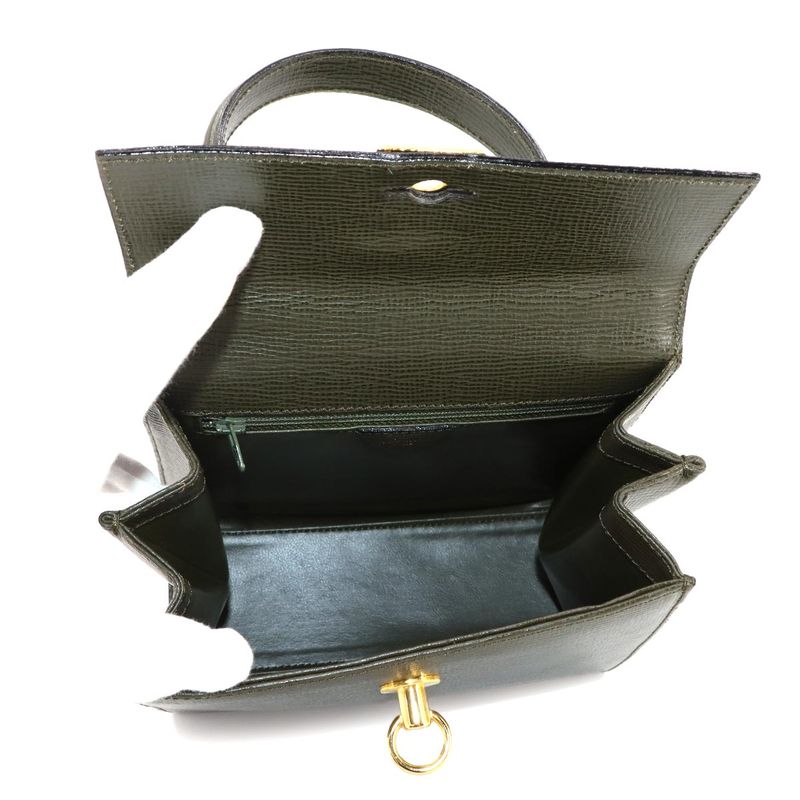 Celine Gancini 2way Hand Shoulder Bag Leather Khaki Gold Hardware Vintage