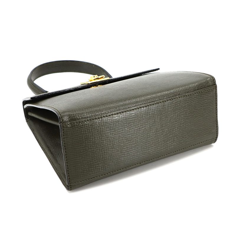 Celine Gancini 2way Hand Shoulder Bag Leather Khaki Gold Hardware Vintage