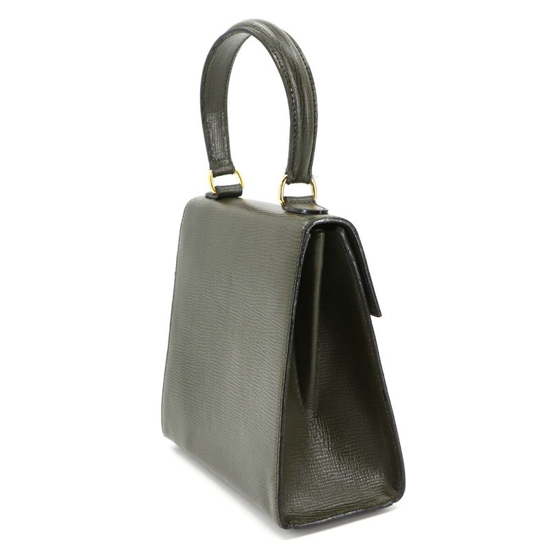 Celine Gancini 2way Hand Shoulder Bag Leather Khaki Gold Hardware Vintage