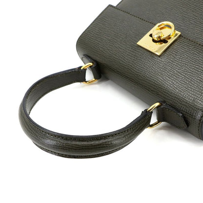 Celine Gancini 2way Hand Shoulder Bag Leather Khaki Gold Hardware Vintage