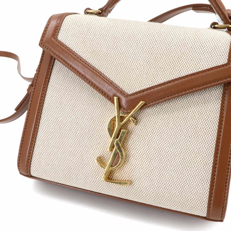 Saint Laurent Cassandra Top Handle Mini 2way Hand Shoulder Bag Canvas Leather