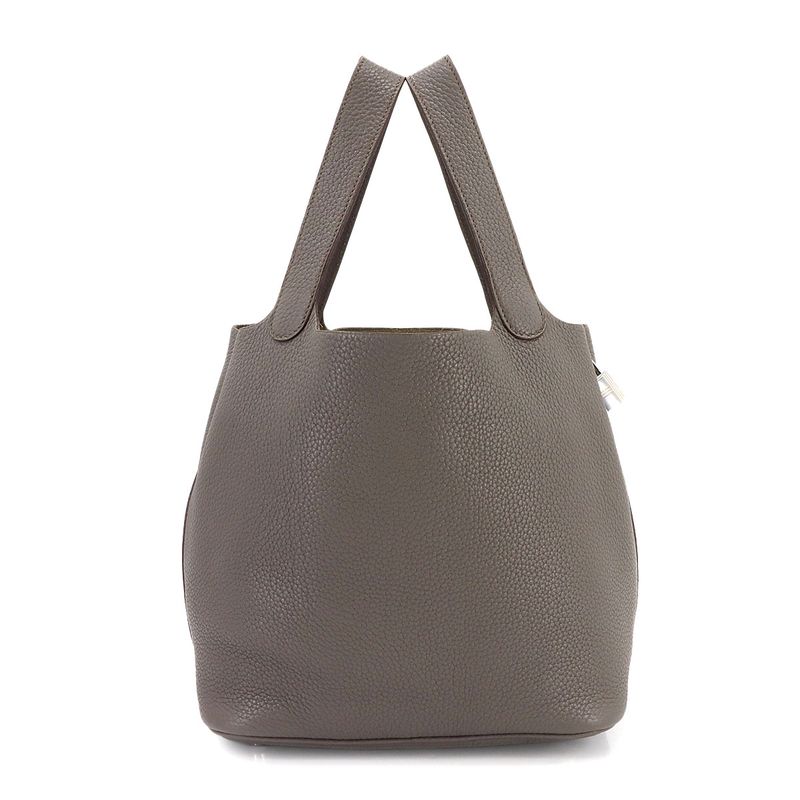 Hermes Picotin Lock MM Hand Bag Taurillon Cles Mance Etang ?P Engraved Silver