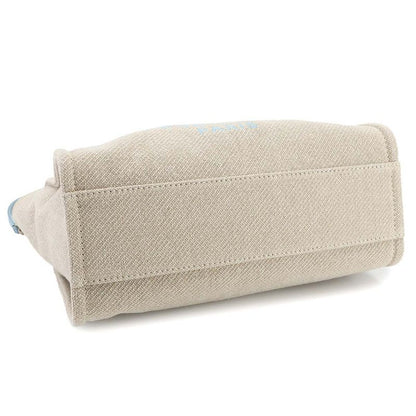 Exhibit Chanel Deauville MM Chain Tote Bag Canvas Beige Blue A67001 Gold