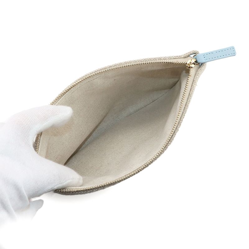 Exhibit Chanel Deauville MM Chain Tote Bag Canvas Beige Blue A67001 Gold