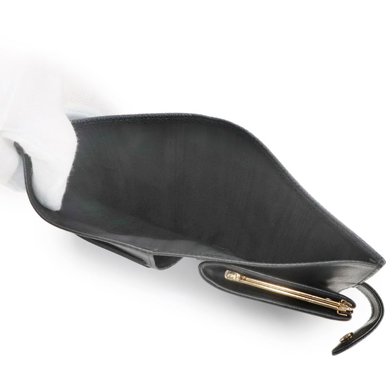 Chanel Caviar Skin Fold Long Wallet With Clasp Leather Black A13498 Coco Long