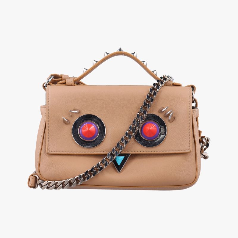 Fendi Micro Monster Double Baguette Beige Leather 8m0371 8m0371-sl-2-178-10429