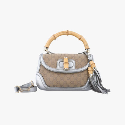 Gucci New Bamboo Beige And Silver Canvas And Leather 254884 G8022996